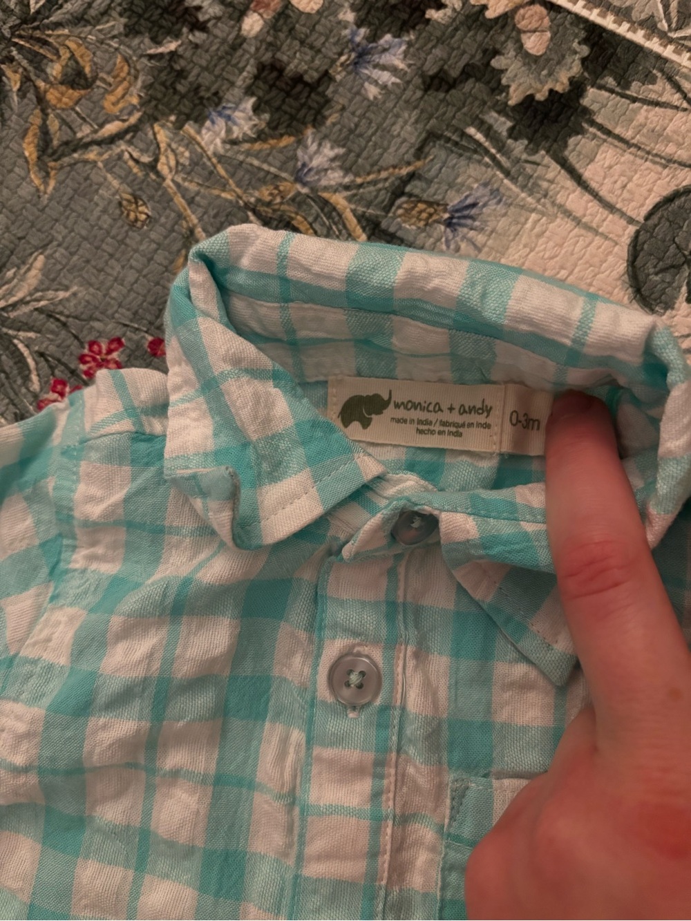 Monica + Andy Blue and White Gingham Romper 0-3 m - Picture 3 of 3